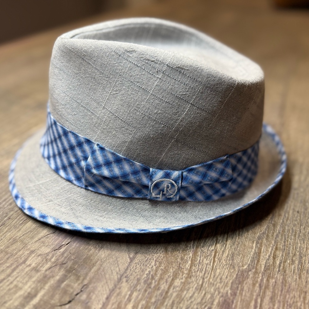 Robert Graham Gray and Blue Fedora Hat with Gingham Band